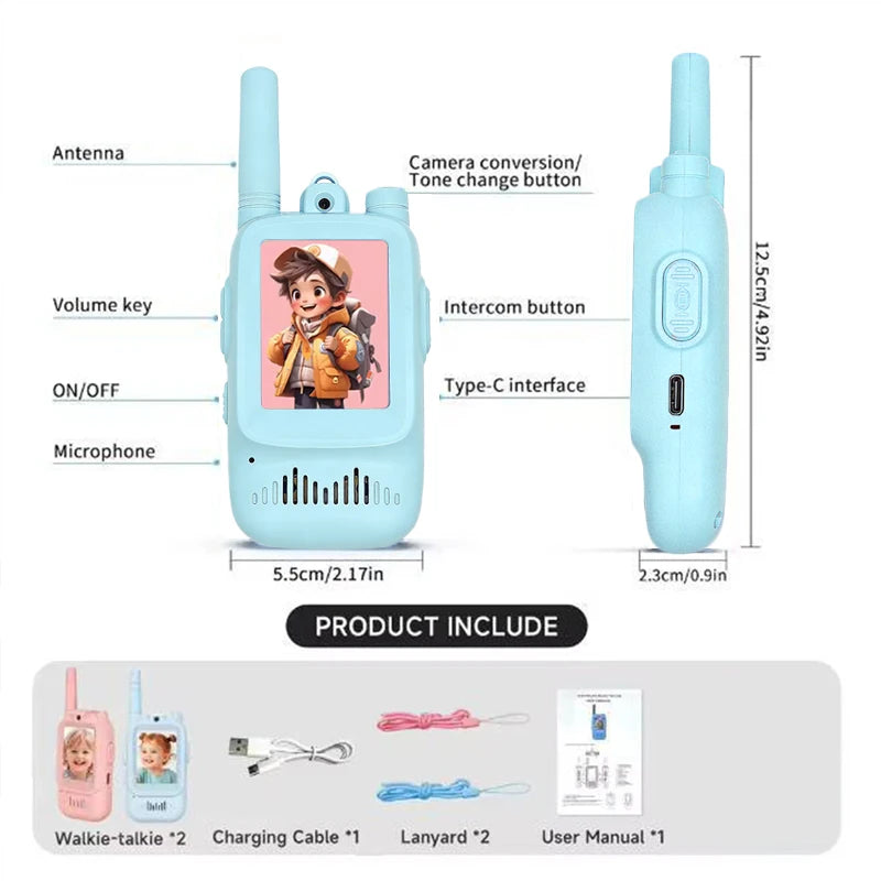 2Pcs Kids Video Walkie Talkie Rechargeable