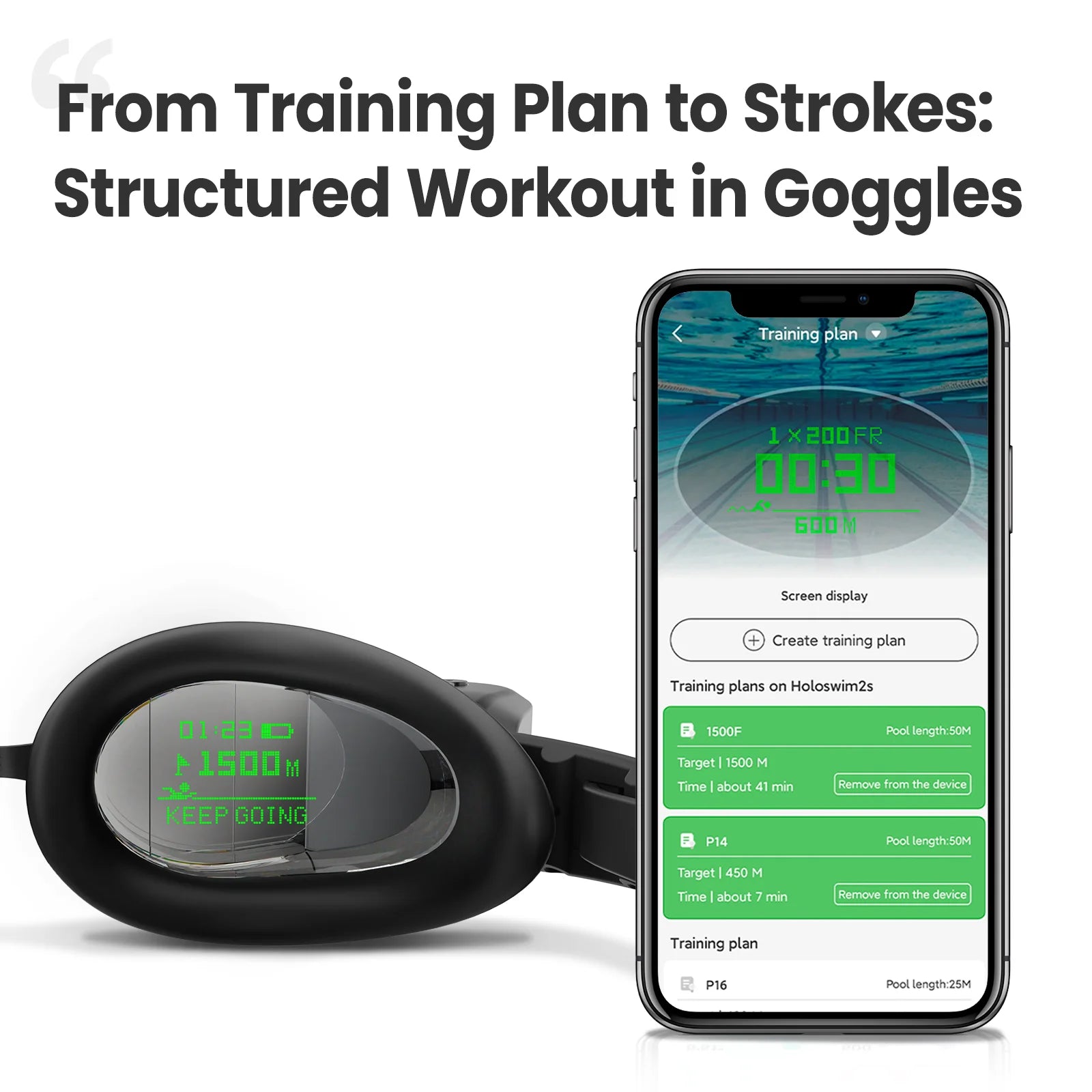Holoswim 2 Pro AR Smart Glasses Goggles Anti-Fog Swimming Goggles Fitness Tracker OLED Shows Metrics Support Open Water Mode