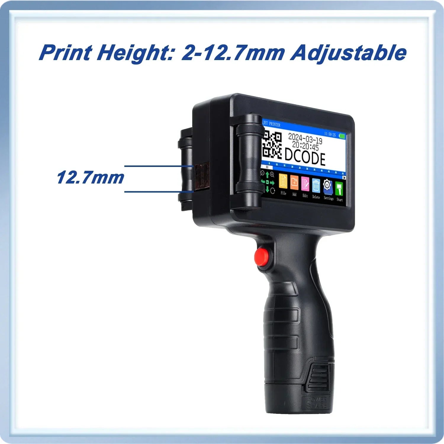 1755PLUS 12.7Mm Portable Printers Handheld Inkjet Printer Text QR Barcode Batch Number Logo Image Date Printing Machine
